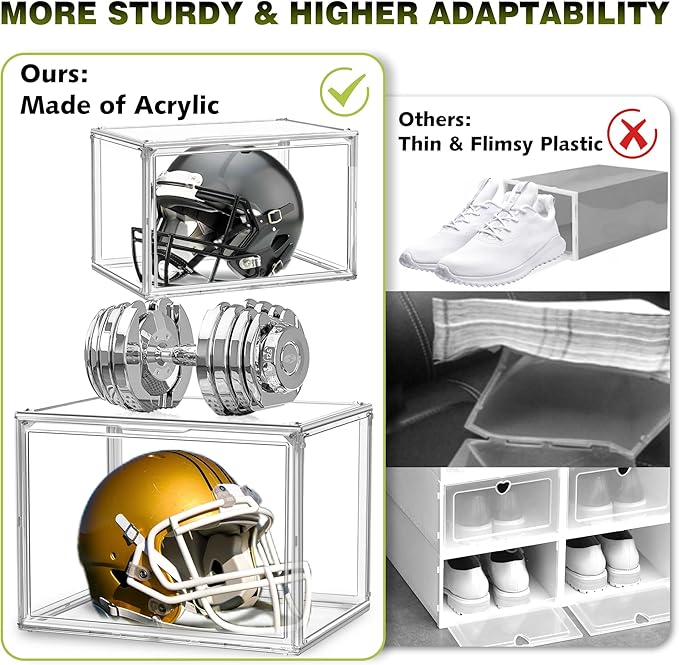 EDS FAM 1 Pack Shoe Display Case Plastic Shoe Storage Box with Magnetic Acrylic Door Size 12.5, Transparent Sneaker Boxes Shoe Rack Substitute Closet Organizers Storage Bins, Easy Assembly
