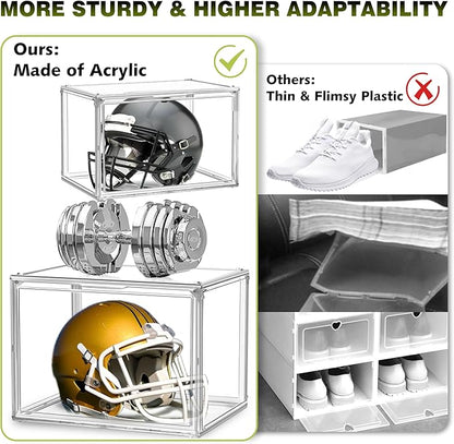 EDS FAM 1 Pack Shoe Display Case Plastic Shoe Storage Box with Magnetic Acrylic Door Size 12.5, Transparent Sneaker Boxes Shoe Rack Substitute Closet Organizers Storage Bins, Easy Assembly