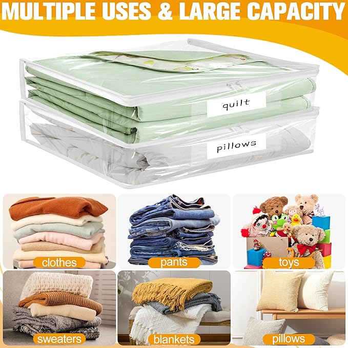Plastic Storage Bags with Easy-Glide Zipper, Pack of 8, Durable Clear Vinyl Zippered Storage Bags for Clothes Sweaters Comforters Blankets Sheets Bedding (18 x 15 x 9 Inch)
