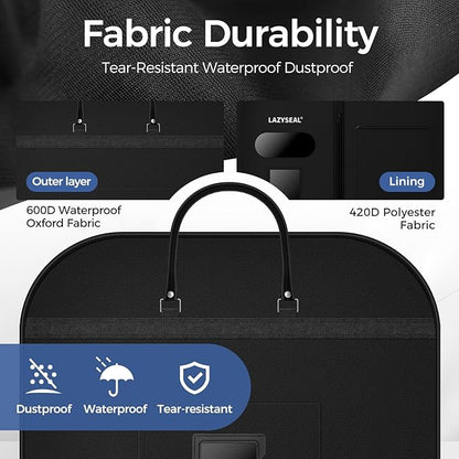 2 Pack 43" Garment Bag for Closet Storage and Travel, Tear-Resistant Waterproof Dustproof, Suit Bag for Hanging Clothes with Zippers and Pocket, Durable 600D Oxford Fabric for Suits, Dresses