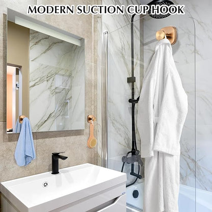 warlve Suction Cup Hooks for Shower - Reusable No-Drill Mounting - Hooks for Towels, Robes & Loofah on Metal, Glass, Mirrors, Tile & Smooth Non-Porous Surfaces (2, Champagne Bronze)