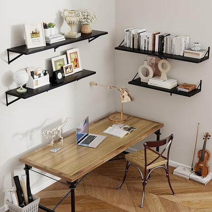 Axeman Floating Shelves for Wall Black- 48 Inch Wide x 12 Inch Deep Wall Shelves Set of 2 - Black Deep Wood Floating Shelves for Living Room Bedroom Laundry Room