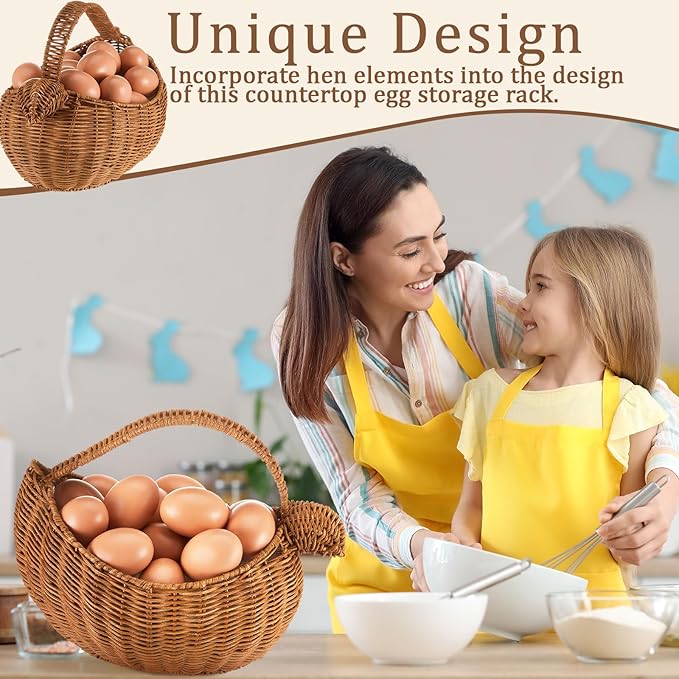 Chicken Egg Collecting Baskets Antique Farmhouse Rustic Vintage Wicker Egg Basket with Handle for Fruits Vegetables Home Collecting Countertop Storing Kitchen Decoration