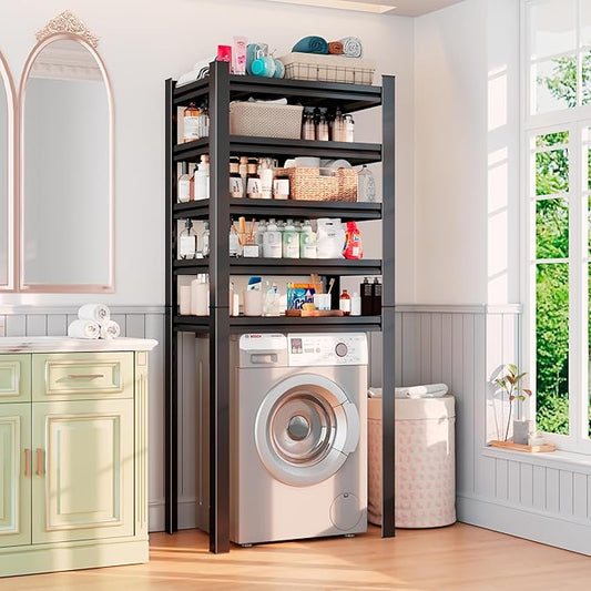 Over Washer and Dryer Shelves, 5 Tier Adjustable Metal Washing Machine Shelf, Sturdy and Spacious Laundry Room Organization and Storage Rack, 35.43''W*13.78''D*71.18''H, Black