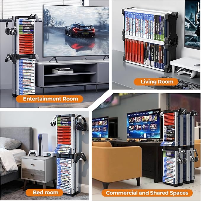 White Video Game Storage Tower 23 PCS - Universal Organizer for PS5 PS4 PS3 PS2 PSP, Xbox Series X/S One 360, Wii Wii U, Switch Switch 2 | Holds Game Cases, Controllers & Headphones
