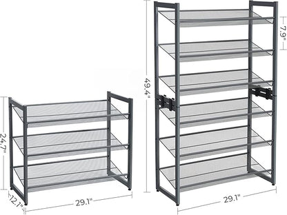 SONGMICS Shoe Rack, 3-Tier Shoe Organizer, Metal Shoe Storage for Garage, Stackable Shoe Shelf, with Adjustable Flat or Angled Shelves, 9-12 Pairs, Charcoal Gray ULMR03GB