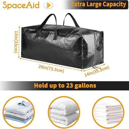 SpaceAid Heavy Duty Moving Bags 8 Pack, Large Storage Totes Bins with Backpack Straps, Strong Handles & Zippers, Packing Moving Boxes Supplies, College Dorm Room Essentials, Black