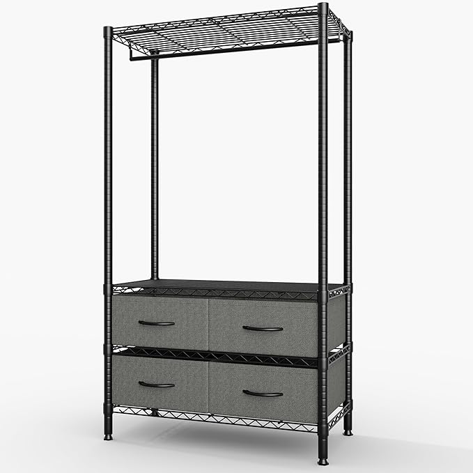 Heavy Duty Clothing Racks with 4 Drawers,Load 682Lbs Clothing Rack for Hanging Clothes Portable Closet Garment Rack for Bedroom, Basement, Extra Space