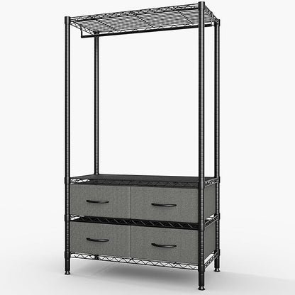 Heavy Duty Clothing Racks with 4 Drawers,Load 682Lbs Clothing Rack for Hanging Clothes Portable Closet Garment Rack for Bedroom, Basement, Extra Space