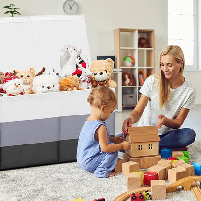 Patelai Extra Large Toy Box Chest with Lids 4/3 Grids Large Chest Collapsible Kids Toy Storage Baskets Gifts for Boys Girls Living Room Nursery Playroom(39 x 13 x 15.7'',Gray Gradient)