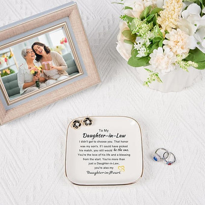 Piudee Daughter in Law Gifts from Mother in Law - Jewelry Dish Ring Trinket Dish for Daughter in Law Birthday Valentines Mother's Day Christmas Wedding Gift for Daughter in Law