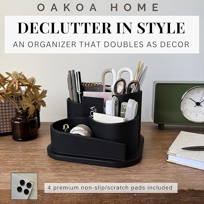 OAKOA Black Desk Organizer - Modern Desk Accessories - Aesthetic Desk Accessories - Desk Decor - Black Pen Holder