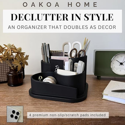 OAKOA Black Desk Organizer - Modern Desk Accessories - Aesthetic Desk Accessories - Desk Decor - Black Pen Holder