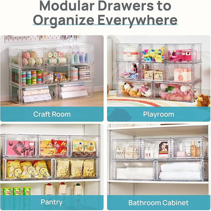 Vtopmart 5 Pack Large & Medium Stackable Drawer Organizer Set, 108QT Easy Assembly Clear Plastic Storage Cabinet, Durable Dresser for Closet, Bedroom, Entryway, Playroom & Apartment Organization