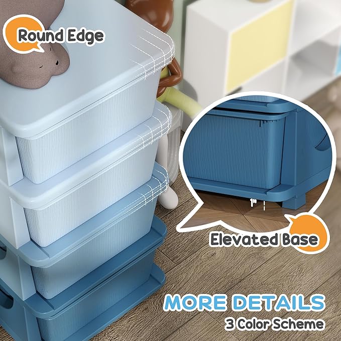 Qaba 4 Tier Kids Storage Unit, Toy Organizers and Storage with 4 Drawer Chest for Kids Bedroom Nursery Kindergarten Living Room for Boys Girls Toddlers, Blue