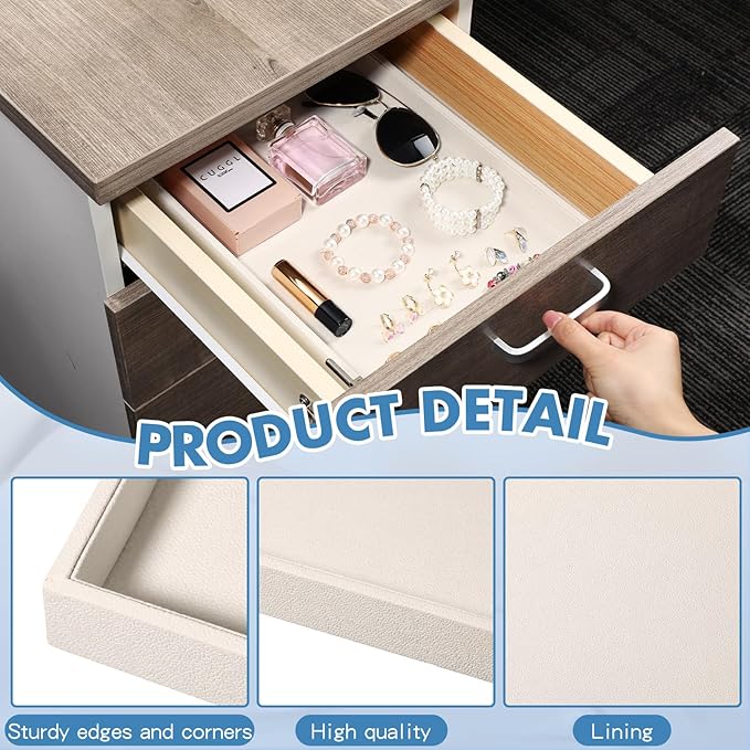 Quelay Velvet Stackable Jewelry Tray Showcase Display, Jewelry Organizer Tray Bracelet Ring Earring Necklace Organizer Empty Plate for Drawers Countertop (Beige,10 Pcs)