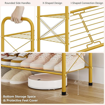 Hoctieon 8 Tier Shoe Rack for Closet, Durable Mesh Style Shoe Rack, Entryway Shoe Shelf, Shoe Storage Organizer for Hallway, Bedroom, Living Room, Wardrobe, Gold