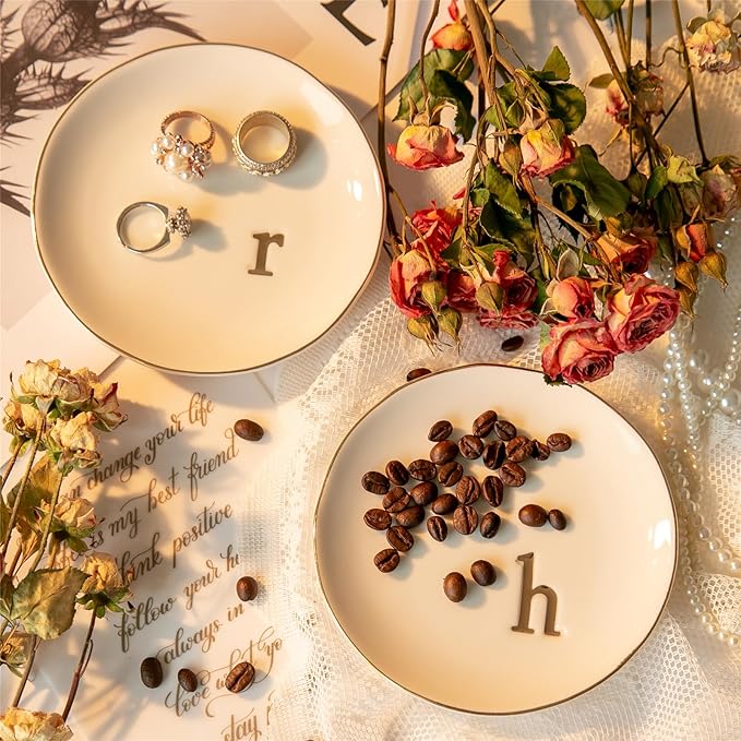 COMMGOAL Ceramic Ring Holder for Jewelry, Jewelry Tray, Ring Dish, Aesthetic Room Decor, Engagement Gifts Bride Gifts Wedding Gifts for Women, White, 4.75"(H)