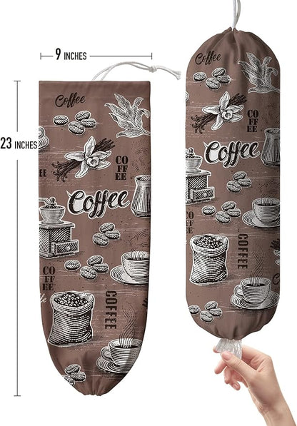 Hglian Grocery Plastic Bag Holder Dispenser, Larger Plastic Bags Organizer, Garbage Trash Bags Storage Keeper, Kitchen Coffee Corner Gifts for Women Coffee Lovers