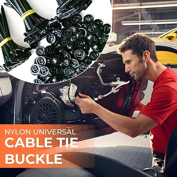 50 Pcs Nylon Universal Cable Tie Buckle with PP Storage Box - Fixion Tools Kit Includes Multifunctional Zip Ties, Pin & Button Fasteners, UV Resistant for Car Repair, Bumper & Fender Clips (50PCS)