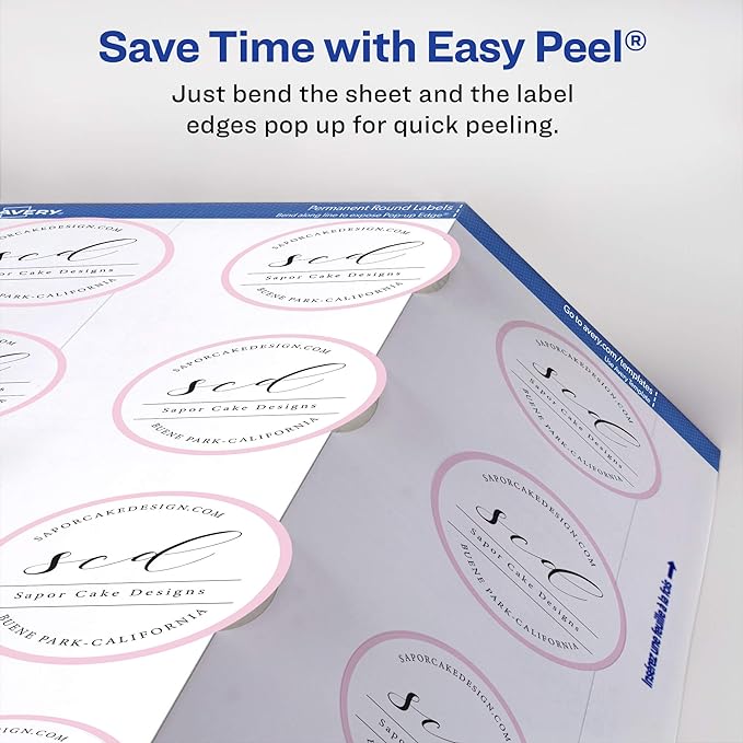 Avery Printable Round Labels with Sure Feed Technology, 2" Diameter, Matte White, Laser & Inkjet Compatible, 300 Blank Labels Total, Great for Branding, Packaging, Events, and More (22877)
