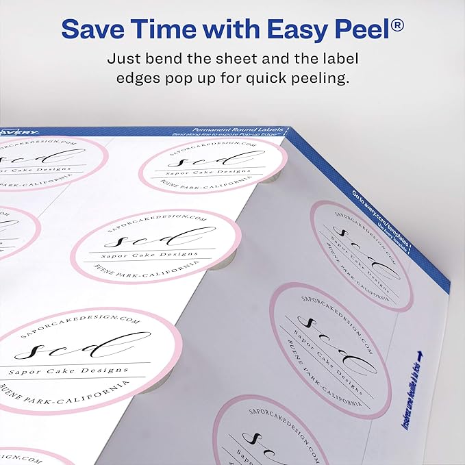 Avery Printable Round Labels, Sure Feed Technology, Glossy White Labels, 2" Diameter, Permanent Adhesive, Laser/Inkjet, 120 Per Pack for 240 Total (2-Pack of 22807)