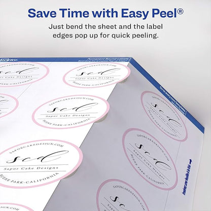 Avery Printable Round Labels, Sure Feed Technology, Glossy White Labels, 2" Diameter, Permanent Adhesive, Laser/Inkjet, 120 Per Pack for 240 Total (2-Pack of 22807)