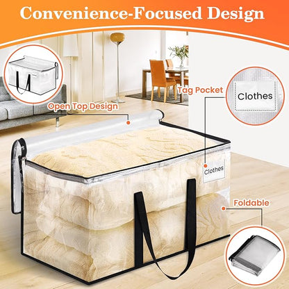 Extra Large Heavy Duty Moving Bags, Storage Bags with Strong Zippers & Handles, Packing Bags for Moving Essentials, Ideal Storage Tote for Home, Dorm & Storage Solutions, 125L 8 Packs Clear