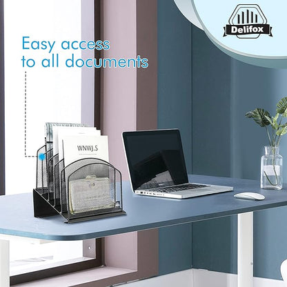 Inclined Desk File Organizer,Vertical File Folder Holder Stand Metal Rack File Sorter for Office Classroom Desktop Organization