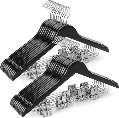 TOPIA HANGER Wooden Suit Hangers with Adjustable Metal Clips (20 Pack), Solid Wood Coat Hangers, 360° Swivel Hook, Premium Clothes Hangers for Jacket, Pant, Jeans, Blouse-Black, CT28B20