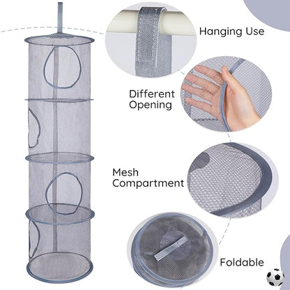 Basumee Stuffed Animals Net or Hammock 2 Pcs Stuffed Animals Storage Toy Net Hammock for Plushies Storage Organizer Mesh Kids Girls Room Decor, Gray, 4 Tiers