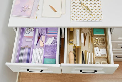 Annova Desk Top Organizer Tray for Office Organization - Metal Mesh - Storage Tray with Dividers for Pens, Desktop Accessories, Bathroom, Kitchen, Makeup and Office Supplies (Large, Gold)