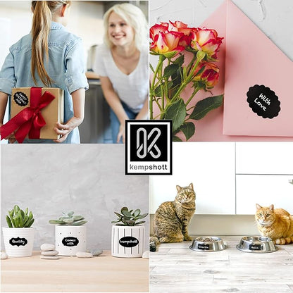 Chalkboard Labels Roll for Jars 220pcs - Waterproof Reusable Chalk Sticker Labels for Containers Storage Jars in 12 Unique Shapes - Includes Erasable Liquid Chalk Marker & Mini Towel