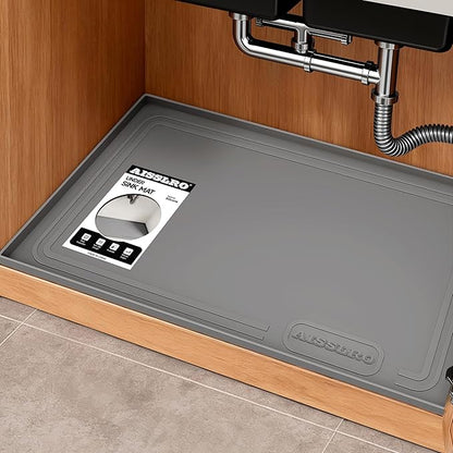 Aisslro Under Sink Mat 28" X 19", Waterproof Silicone Under Sink Mats for Kitchen, Anti-Leak Shelf Liner & Cabinet Protector with Raised Edge, [BPA Free] Bathroom Tray Home Organizer, Dark Gray