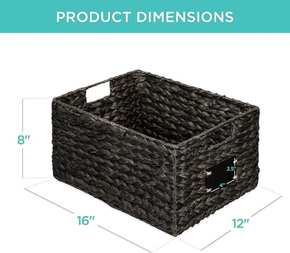 Best Choice Products Pantry Baskets Set of 2 16x12in Water Hyacinth Storage Baskets, Woven Wicker Kitchen Organizers with handles w/Chalkboard Label Chalk Marker - Black