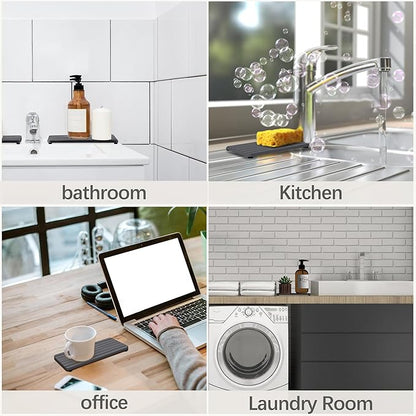 2 PCS Water Absorbent diatomite Coasters, 10.2" x 4" Water Absorbing Stone Tray for Sink, Stone Drying mat for Kitchen Counter, Stone soap Tray Used for Hand Soaps & toiletries & Plants