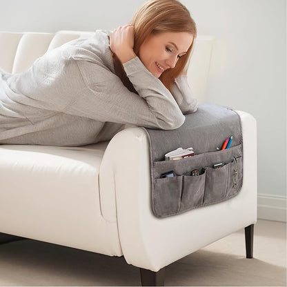luckyjoyreal Waterproof Anti-Slip Sofa Armrest Organizer Armchair Caddy for Couch Remote Control Holder Sofa Armset Organizer with 6 Pockets Couch Armrest Storage for Book 35"x19.5" Grey 1 Pack