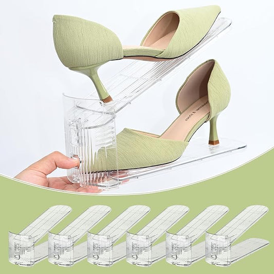 Shoe Slots Organizer for Closet, 6-Pack Adjustable Shoe Stacker & Space Saver Shoe Rack, Clear Double Deck Shoe Storage for Small Spaces (Transparent)