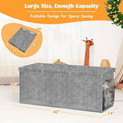 Extra Large Toy Box, Toys Chest for Toddlers with Lids, Collapsible Toy Storage Organizer, Kids Bin Boxes Storage Basket for Boys, Girls, Nursery, Living Room, Playroom, 40"x14"x16", Gray