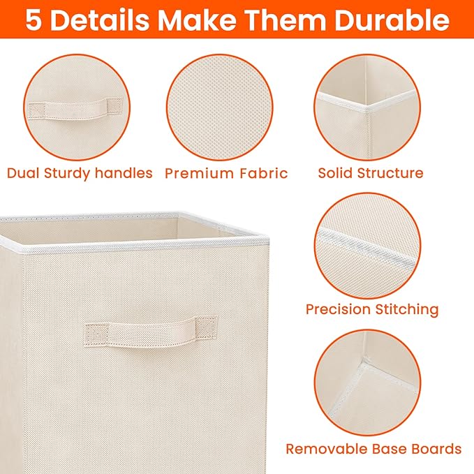 Criusia Large Storage Cubes - 13 Inch Heavy Duty Fabric Storage Bins for Shelves Closet, Cube Organizer - 8 Pack Collapsible Cube Storage Bins Baskets for Organizing Clothes Blankets Toys (Beige)