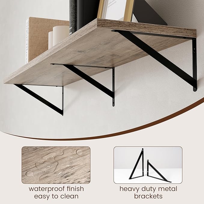 Axeman 12 Inch Deep Floating Shelves for Wall - 48 Inch Wide x 12 Inch Deep Wall Shelves Set of 2 - Rustic Grey Wood Floating Shelves for Living Room
