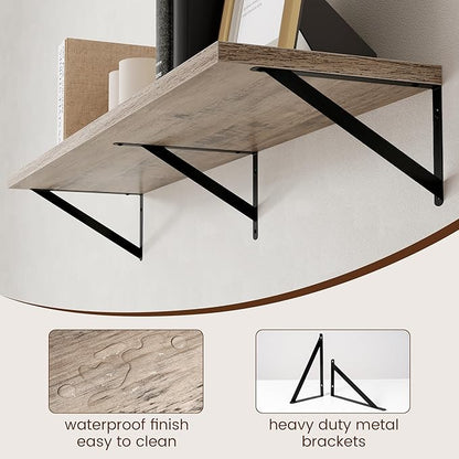 Axeman 12 Inch Deep Floating Shelves for Wall - 48 Inch Wide x 12 Inch Deep Wall Shelves Set of 2 - Rustic Grey Wood Floating Shelves for Living Room
