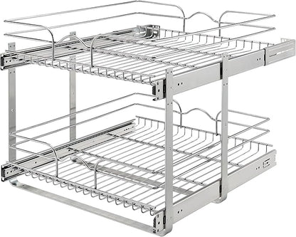 Rev-A-Shelf 2 Tier Kitchen Cabinet Pullout Shelf and Drawer Organizer Slide Out Pantry Storage Basket in Multiple Sizes, 21 x 22 In, 5WB2-2122CR-1