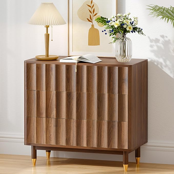 Bifins Fluted 3 Drawer Dresser, 31.5" Wide Modern Storage Chest of Drawers, Wood Drawer Organizer for Bedroom, Living Room, Hallway