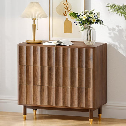 Bifins Fluted 3 Drawer Dresser, 31.5" Wide Modern Storage Chest of Drawers, Wood Drawer Organizer for Bedroom, Living Room, Hallway