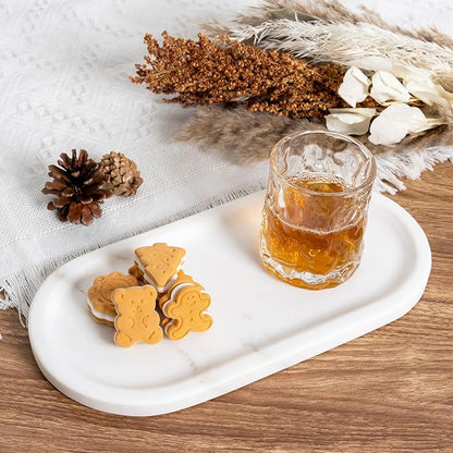Koville Natural Marble Tray for Bathroom Countertop, Marble Storage Trays for Perfume, Cosmetics, Jewelry, Vanity Tray Stone Trays for Kitchen, Decorative Tray for Dresser Organizer(Calacatta White)