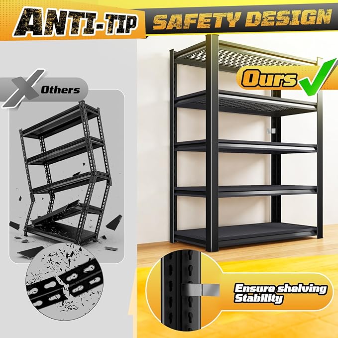 72" H Garage Storage Shelves 5-Tier,Garage Storage System Shelves Adjustable 3000LBS,Storage Shelving for Basement,Pantry,Kitchen,Warehouse,72" H x 59" W x 20" D