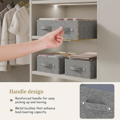 Collapsible Storage Boxes, Fabric Organizer Baskets, Cube Bins for Organizing Home, Office and Closet, Grey, 2 Pack, 13.0x9.0 x5.5in