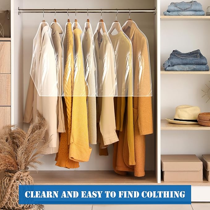 Chumia 50 Pieces Clear Shoulder Cover for Clothes Closet Bulk, Plastic Hanger Covers for Hanging Clothes Shoulder Garment Dust Cover Protectors for Men Women Suit Coats Jackets Dress(21.5'' X 15.5")