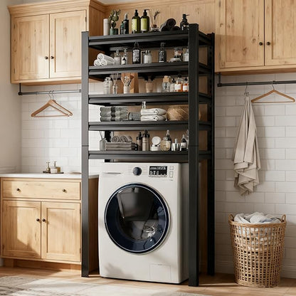 Laundry Room Storage Organizer, Over The Washer and Dryer Storage Shelves for Laundry Organization, 35.4" W x 15.7" D x 71.2" H, Suit Washing Machine Width Within 35.4", Hold 500 lb, Black